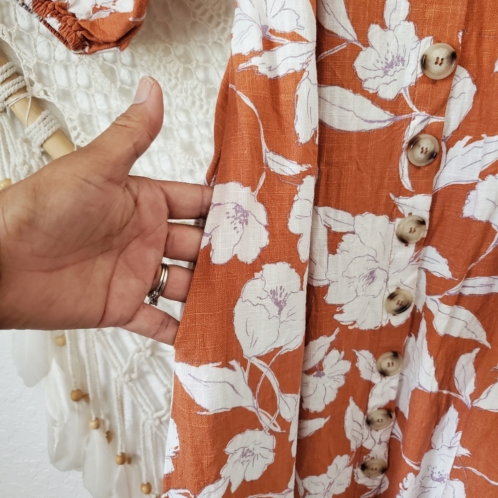 Linen Floral Square Neck Puff Sleeve Midi Dress /By Together sold by Lord&Taylor - Picture 7 of 11